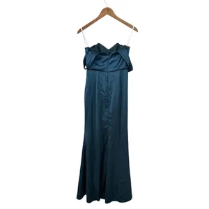 Lulus Stunning Arrival Dark Teal Satin Off-The-Shoulder Maxi Dress size M EUC thumbnail 4