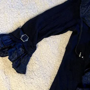 Puli Navy 3/4 Sleeve Ruffle Front Sweater Cardigan thumbnail 5