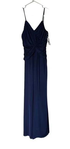 Julia Jordan Navy Blue Sleeveless Front Twist Drape A-Line Maxi Evening Gown thumbnail 4