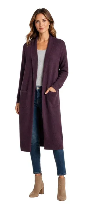 UGG Sweater Women Small Plum Purple‎ Wool Blend Ribbed Longline Duster Cardigan thumbnail 1