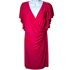 Lauren Ralph Lauren Pink V-Neck Ruched Midi‎ Dress Special Occasion Evening 10 thumbnail 2