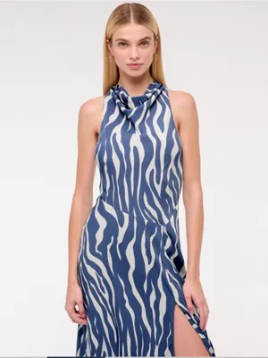 Abercrombie and Fitch cowl neck blue/white zebra print dress. Size M. NWT. thumbnail 5