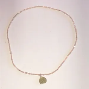 Delicate Pink Beaded Necklace with Green Faux Stone Pendant thumbnail 2