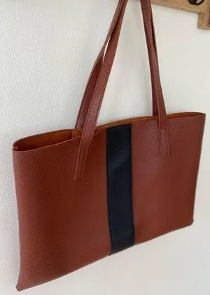 NWOT Vince Camuto Brown And Black Leather Tote Bag thumbnail 1