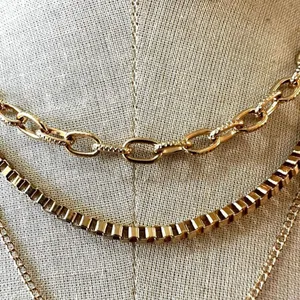 Gold tone triple chain heart locket pendant necklace thumbnail 5