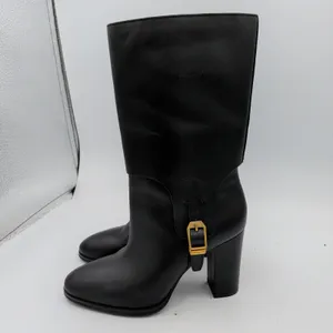 Franco Sarto Wyatt Black Leather Mid-Calf Block Heel Buckle‎ Boots 7M thumbnail 2