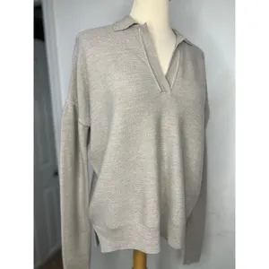 Womens Minimalist Quiet Luxury Cashmere Polo Sweater Preppy Beige XS S thumbnail 7