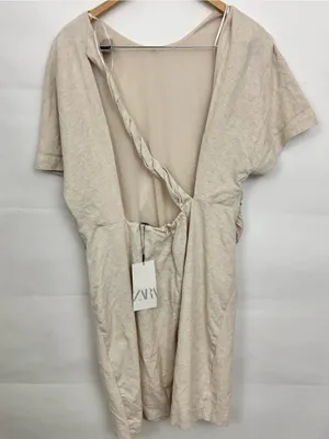 NWT Zara Ruched Open Back Twist Linen Mini Dress XXL thumbnail 1