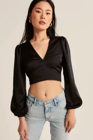 Abercrombie Fitch Top Women Surplice Faux Wrap VNeck Ballerina Satin Sz M Sexy thumbnail 1