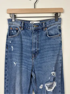 Zara 90s Full Length Jeans Straight Leg Women’s Size 2 High Rise Blue Denim thumbnail 3
