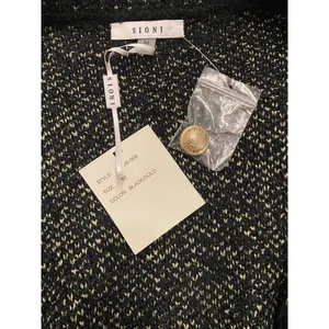 NWT Sioni Bouclé Knit Cardigan Jacket Black Gold Plaid Buttons Med Old Money thumbnail 5