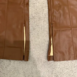 Zara Brown faux Leather boot cut pants thumbnail 2