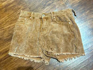 Corduroy Brown Frayed Hem Shorts thumbnail 3