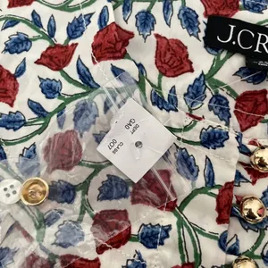 NWT!! J. CREW Shirred Popover Top Blouse Rosewood Floral‎ Preppy Buttons X-Small thumbnail 11