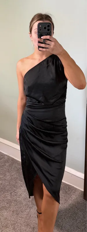 PrettyGarden Satin Dress One-Shoulder Wrap Midi Dress thumbnail 1