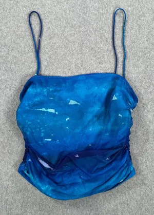 Superdown Lissie Cami Tank Top Size Small Blue Ruched Mesh Spaghetti Strap Fairy thumbnail 1