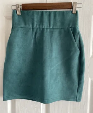 Azalea Wang Faux Suede Mini Skirt Womens‎ Size S Teal Green High Waist Pockets thumbnail 1