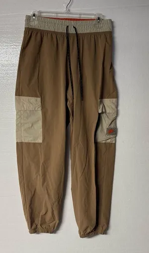 Nike Sportswear Cargo Pants Women Small Woven Beige Mid Rise Logo Drawstring thumbnail 1
