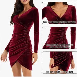 NWOT Guberry Elegant Burgundy Red Velvet Wrap Dress Women’s Sz Small thumbnail 2