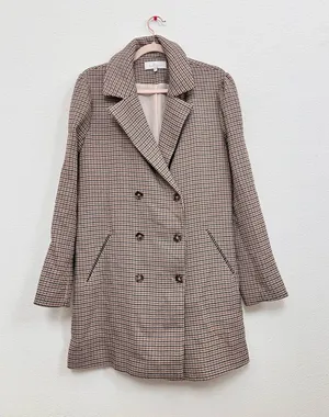 NWOT L'Academie Brown Houndstooth Coat Women's Small Button Front Tailored thumbnail 1