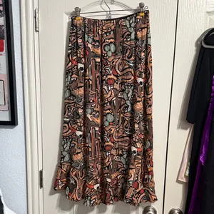 Deadstock Y2K Abstract Western Boho Cowgirl Print Ruffle High Slit Midi Skirt thumbnail 3