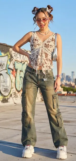 Vintage Y2K Brown Floral Fairy Grunge Hanky Hem Lace Tank Top Large thumbnail 1