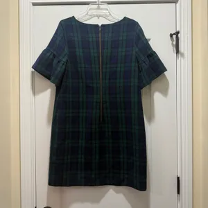 Vineyard Vines Black Watch Plaid Ruffle Sleeve Shift Dress Navy Green Size 6 thumbnail 2