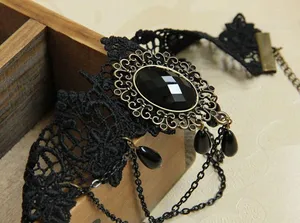 Gothic Black Lace Necklace Collar Choker Retro Vintage Chain, Vampire Halloween thumbnail 2