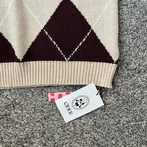 Cider NWT Tan and Brown Sweater Vest with V-Neck Line thumbnail 2