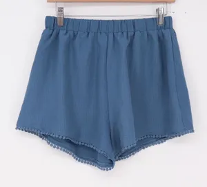 Unbranded Shorts Womens S Textured Pom-Pom Trim Blue Elastic Waist Excellent thumbnail 1