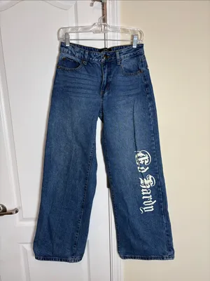 Ed Hardy Women’s 26 Brave Eagle Wide Leg Grunge Y2K Blue Denim Jeans thumbnail 3