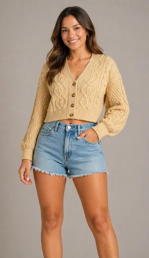 Urban Outfitters‎ Cropped Cable Knit Cardigan Balloon Sleeve S Cottagecore thumbnail 1