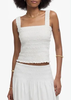Madewell Women’s Poplin Smocked Tank Top Blouse white Size XL NWT Basic thumbnail 1