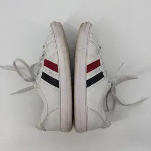 Moncler White Leather Low Top‎ Sneakers Women's 10 EU 41 Red Navy Stripe thumbnail 4