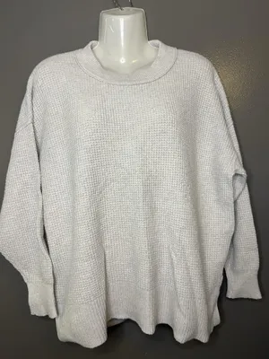 Aerie Sweater Womens XS Gray Waffle Knit Crewneck Pullover Cozy Relaxed Fit thumbnail 2