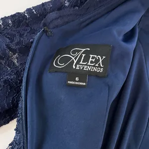 Alex Evenings Navy Blue Sequin Lace Chiffon Midi Special Occasion Dress Size‎ 6 thumbnail 11