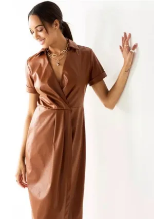Nine West Brown Midi Wrap Dress thumbnail 1