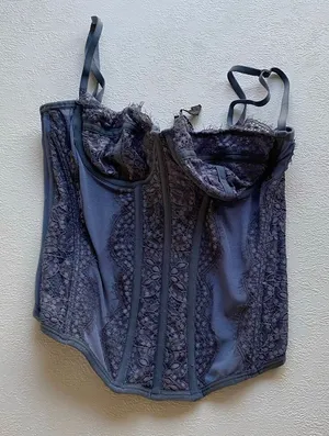 Ardene Blue Lace Corset Top Medium Bustier Sheer Mesh Boning Coquette thumbnail 1