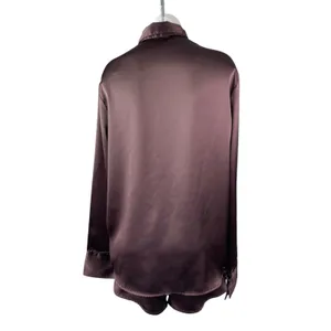Meshki Women's Black Silk Satin Long Sleeve Button Down Pajama Shorts Set XS/S thumbnail 4