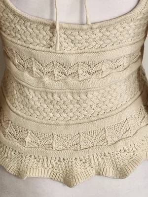 Lucy Paris Beige Knit Cropped Sweater with Puffy Sleeves Size XS thumbnail 4