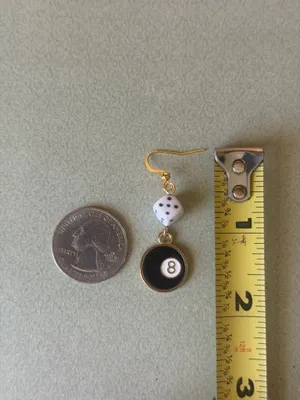 Handmade y2k funky grunge style 8 ball & dice dangle earrings 🎲🖤💕 thumbnail 6