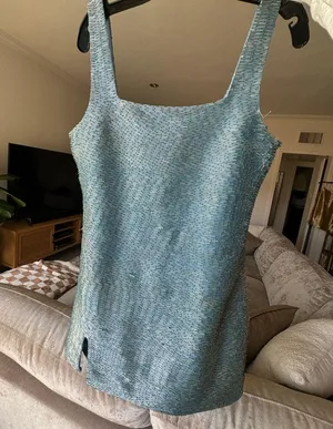 Staud Le Sable minidress in French Blue thumbnail 8