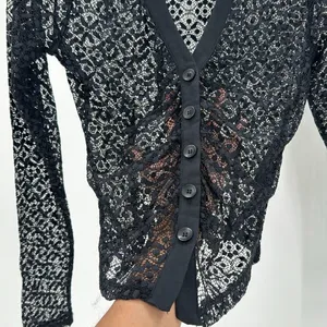 Maeve For Anthropologie Black Lace Button Down Blouse sexy grunge goth size XS thumbnail 6