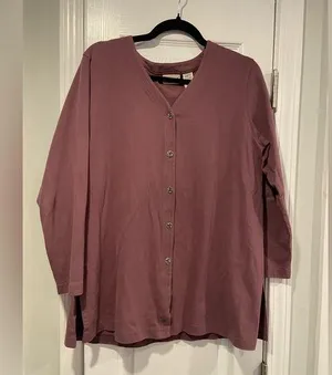 L.L. Bean Size MP Plum V Neck Silver Button Long Sleeve Soft Cotton Cardigan thumbnail 1