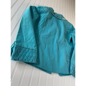 Odeliah Denim Teal Blue Smocked Studded Skirt & Jacket Set Size 16 Vintage Style thumbnail 13