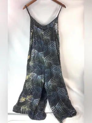 World Market L/XL Tropical Leaf-Print Wide Leg Jumpsuit - Blue & Green thumbnail 4