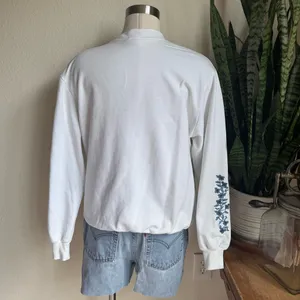Vintage Embroidered Bird Floral White‎ Sweatshirt large thumbnail 3