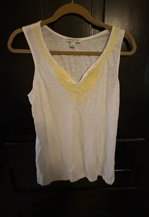 Banana Republic White Tank Top with Yellow Embroidered V-Neck thumbnail 1