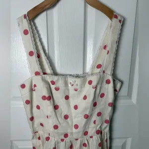 Reformation Rowen Linen Dress Pink Polka Dot 12 thumbnail 3
