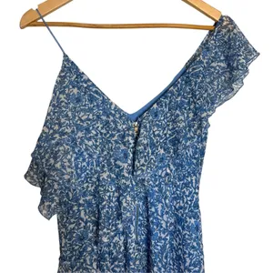 Alice + Olivia Olympia Blue Floral Print Silk Ruffled Asymmetric Midi Dress 2 thumbnail 8